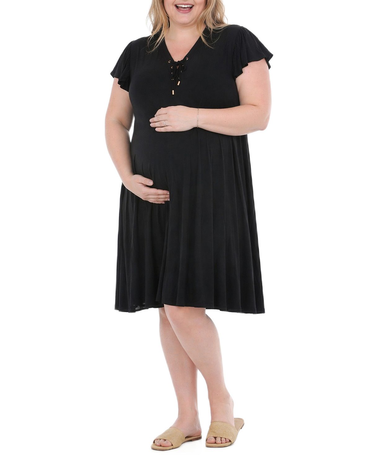 White Mark Plus Size Flutter-Sleeve Tie-Neck Maternity Dress view 2 — MAYCSS fashion products
