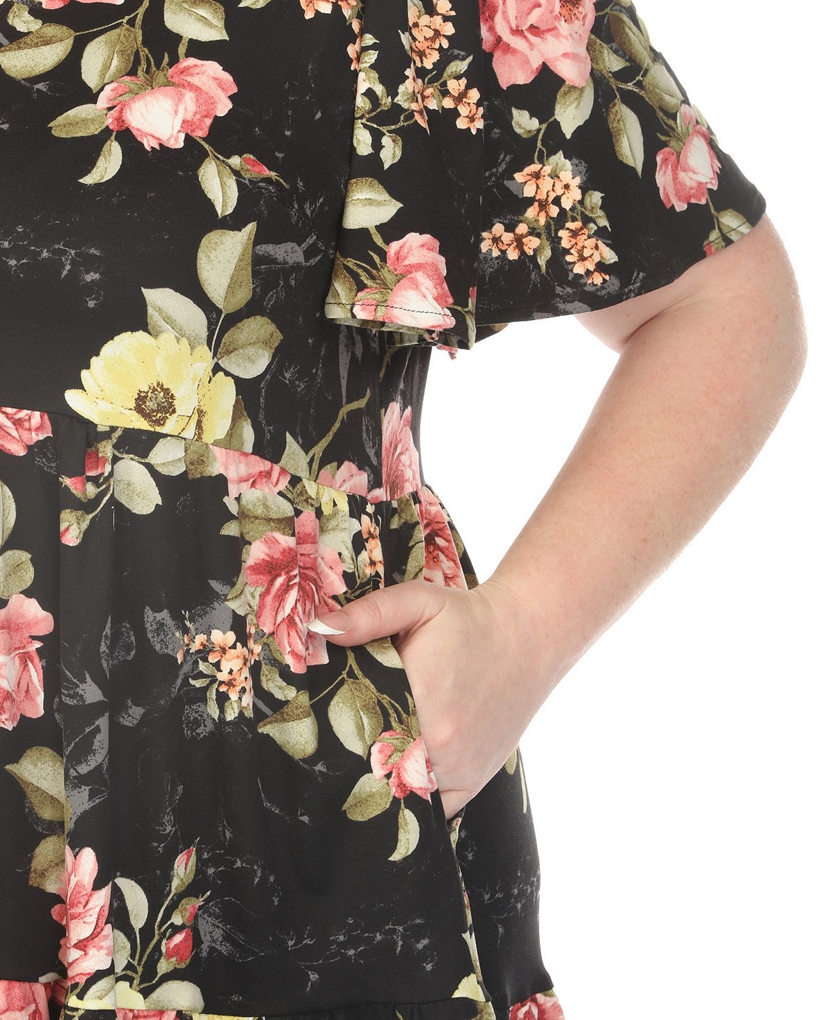 White Mark Plus Size Floral Print Short-Sleeve V-Neck Maternity Dress view 4 — MAYCSS fashion products
