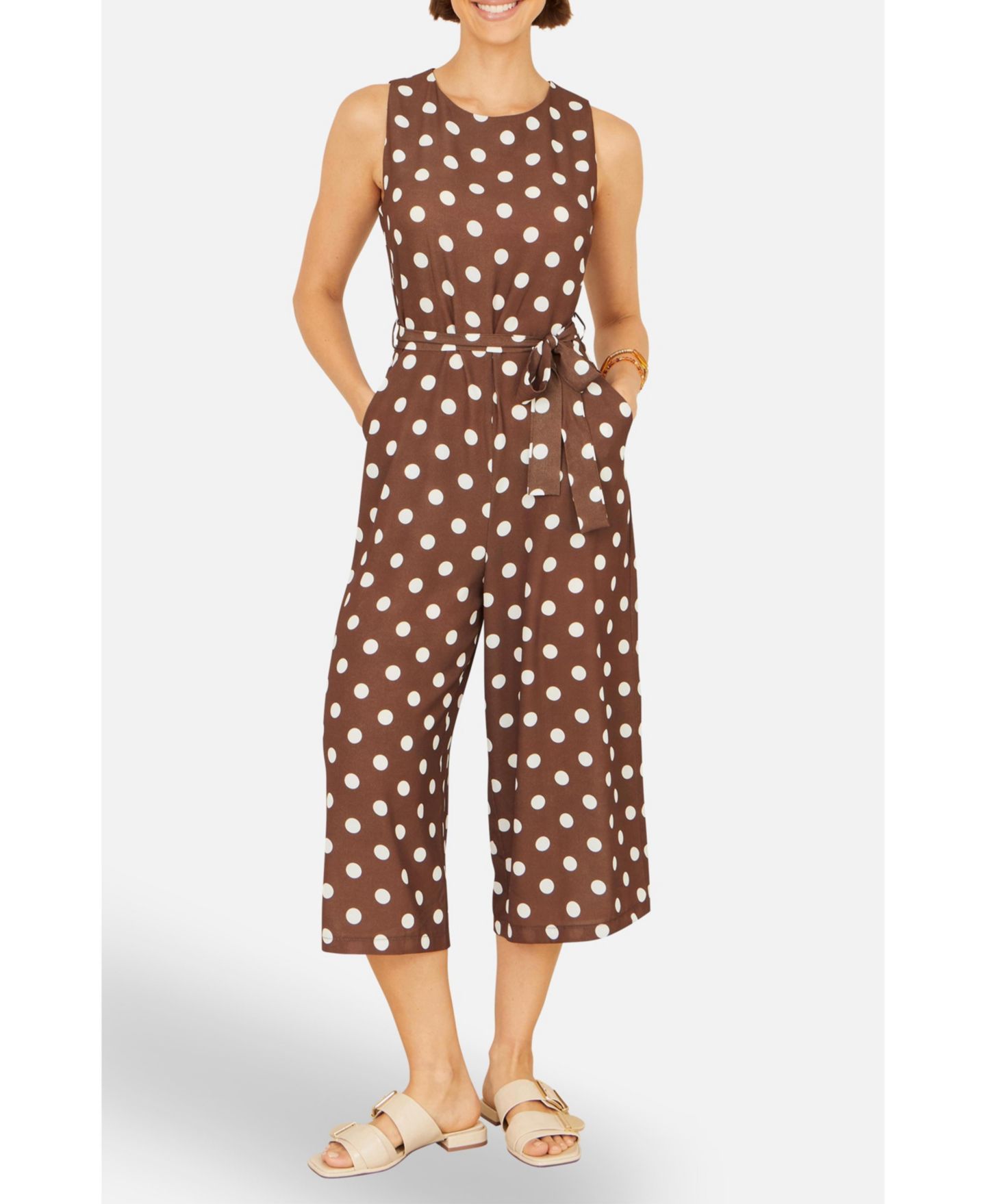 Женский комбинезон Yumi Polka Dot Culotte Jumpsuit, цвет: Коричневый — фото 8