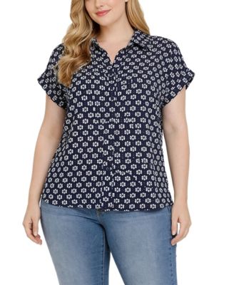 Plus Size Short-Sleeve Lace Blouse