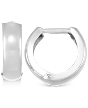 image of Polished Wide Huggy Hoop Earrings in 10k White Gold