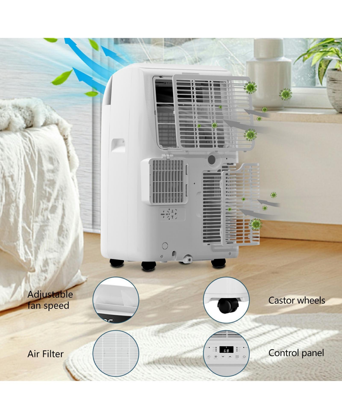 Xo 3-in-1 10000 Btu Portable Air Conditioner with Remote, 3 Speeds, Quiet Operation, Cools up to 450 Sq.Ft, Bedroom, Dorm, Office