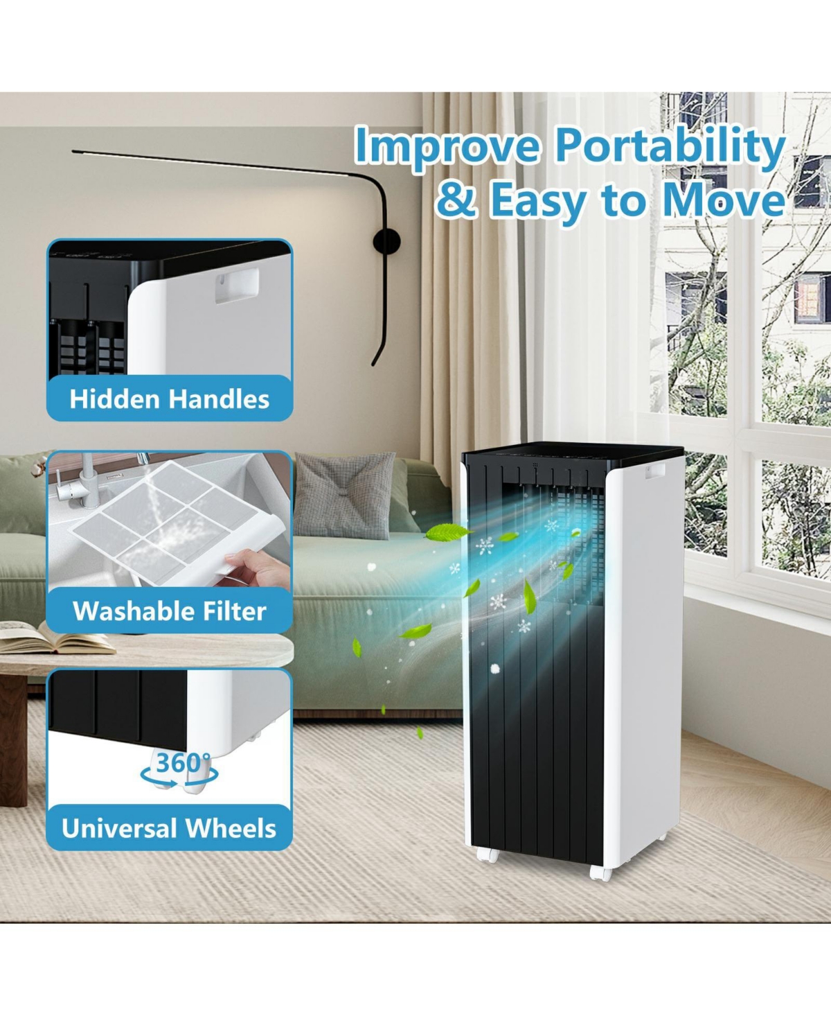 Xo 3-in-1 8000 Btu Portable Air Conditioner with Cooling, Dehumidifier and Fan, Quiet Operation, Cools Up to 350 Sq.Ft.