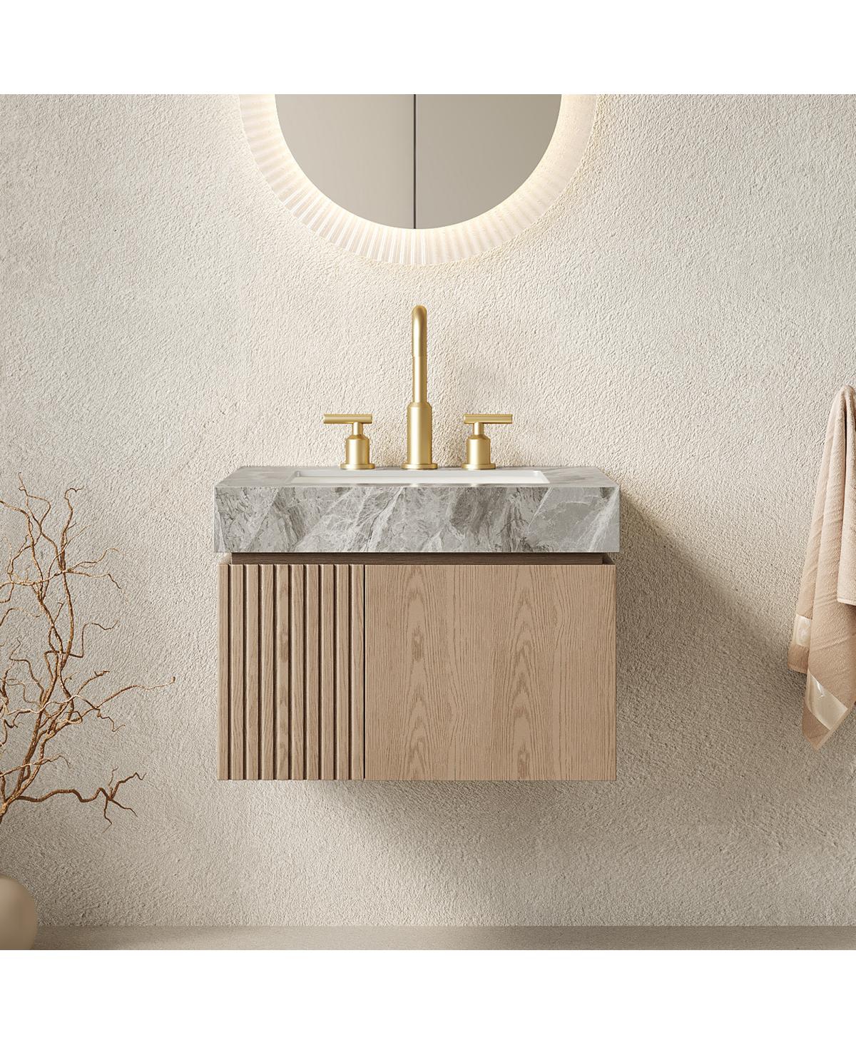 Sillysis Inches Wall Mount Bathroom Vanity with Sintered Stone Top, Ceramic Undermount Sink, Soft Close Storage Cabinet