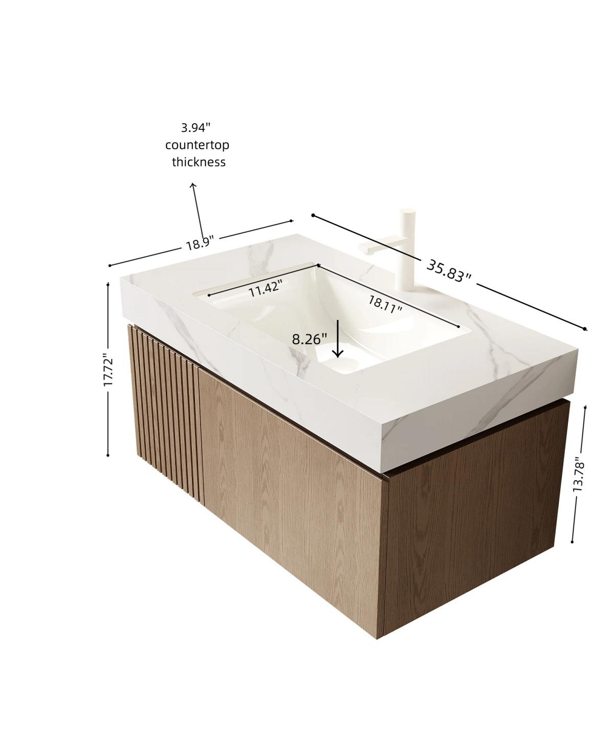 Sillysis Wall Mounted Bathroom Vanity, Sintered Stone Top, Carrara Ceramic Sink, Soft Close Cabinet