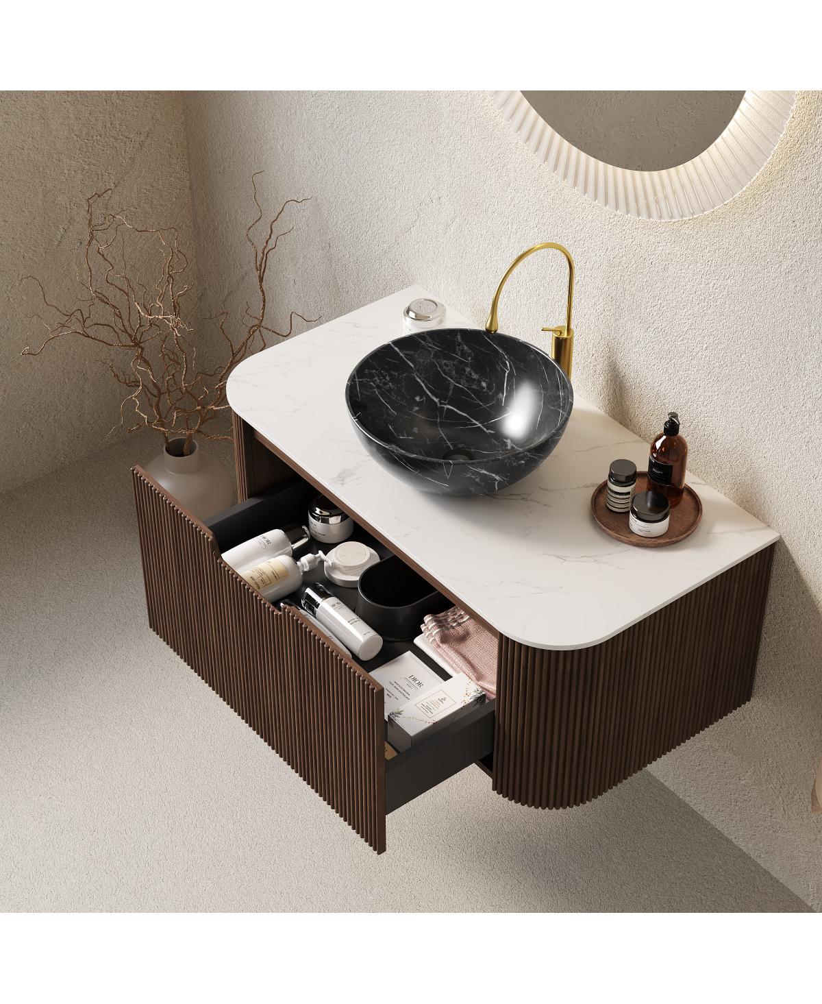 Sillysis Wall Mounted Bathroom Vanity with Artificial Marble Top, Ceramic Basin, Soft Close Drawer