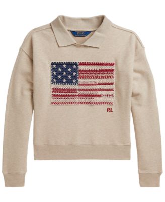 Girls' 7-16 Flag Terry Long-Sleeve Collared Sweatshirt