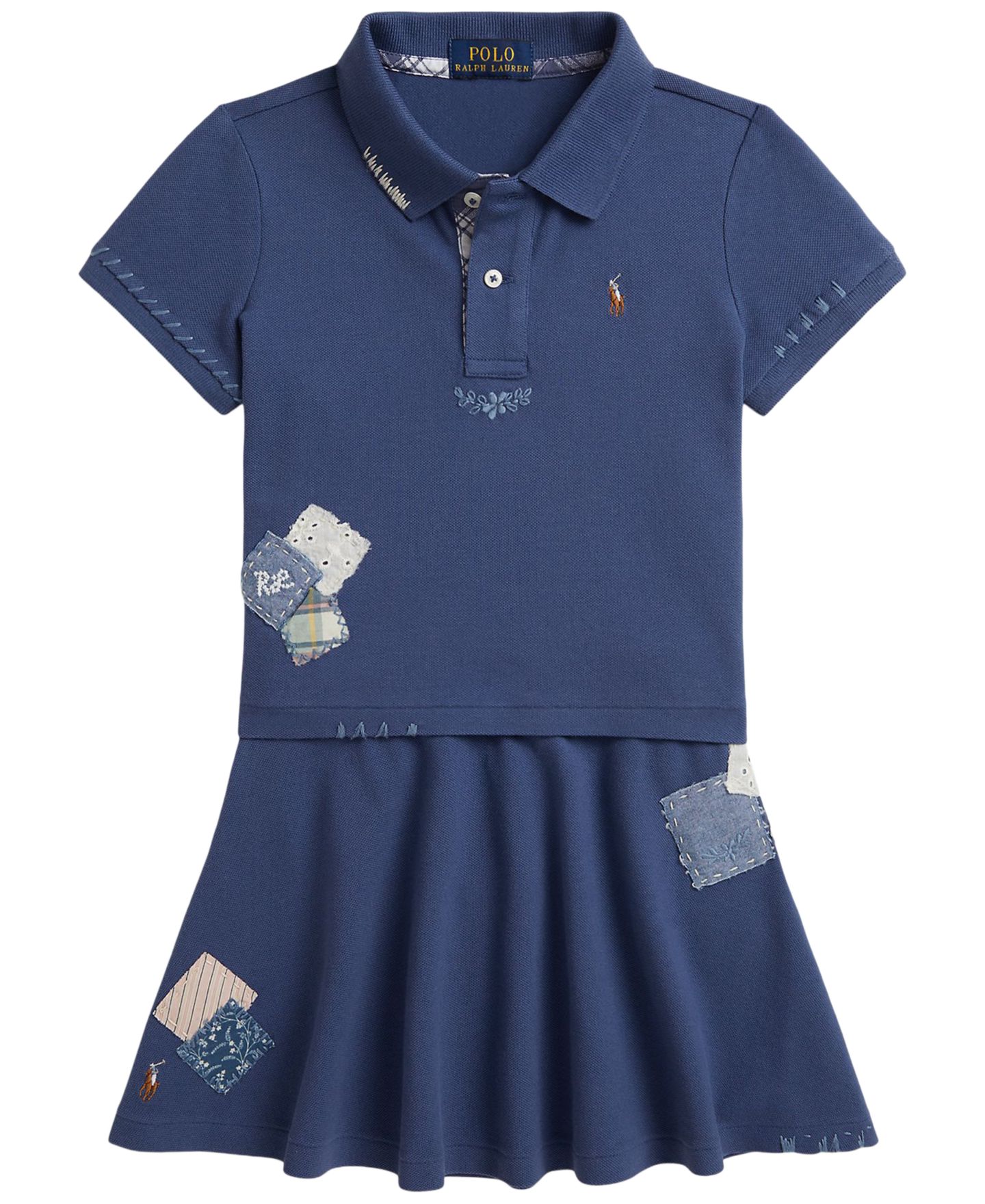 Детский комплект Polo Ralph Lauren: рубашка-поло с коротким рукавом и юбка, 2T-6X, цвет: Королевский синий — фото 1