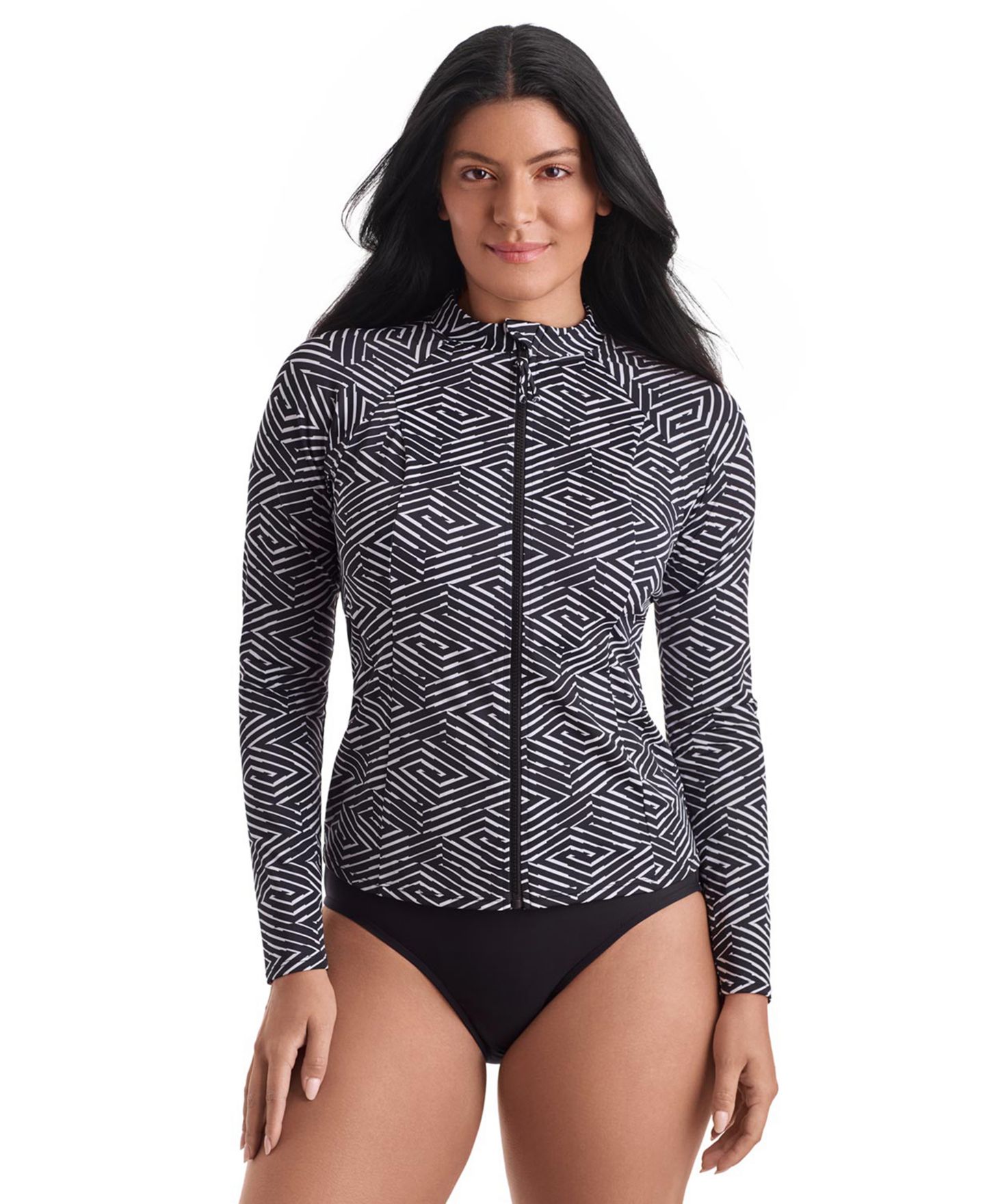 Женская рубашка ShapeSolver Sport Long-Sleeve Swim Cover-Up, цвет: Чёрный / Белый — фото 1