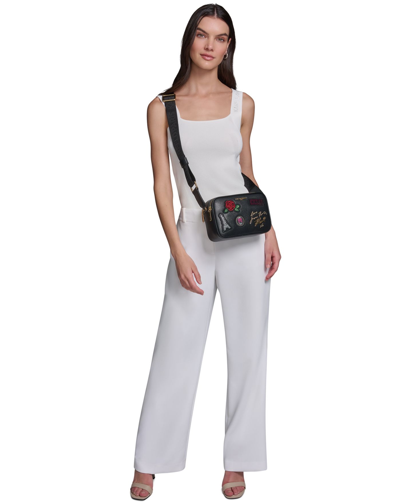 Женская сумка KARL LAGERFELD PARIS Maybelle Zip-Top Small Crossbody Handbag, цвет: Чёрный / Серебряный — фото 7