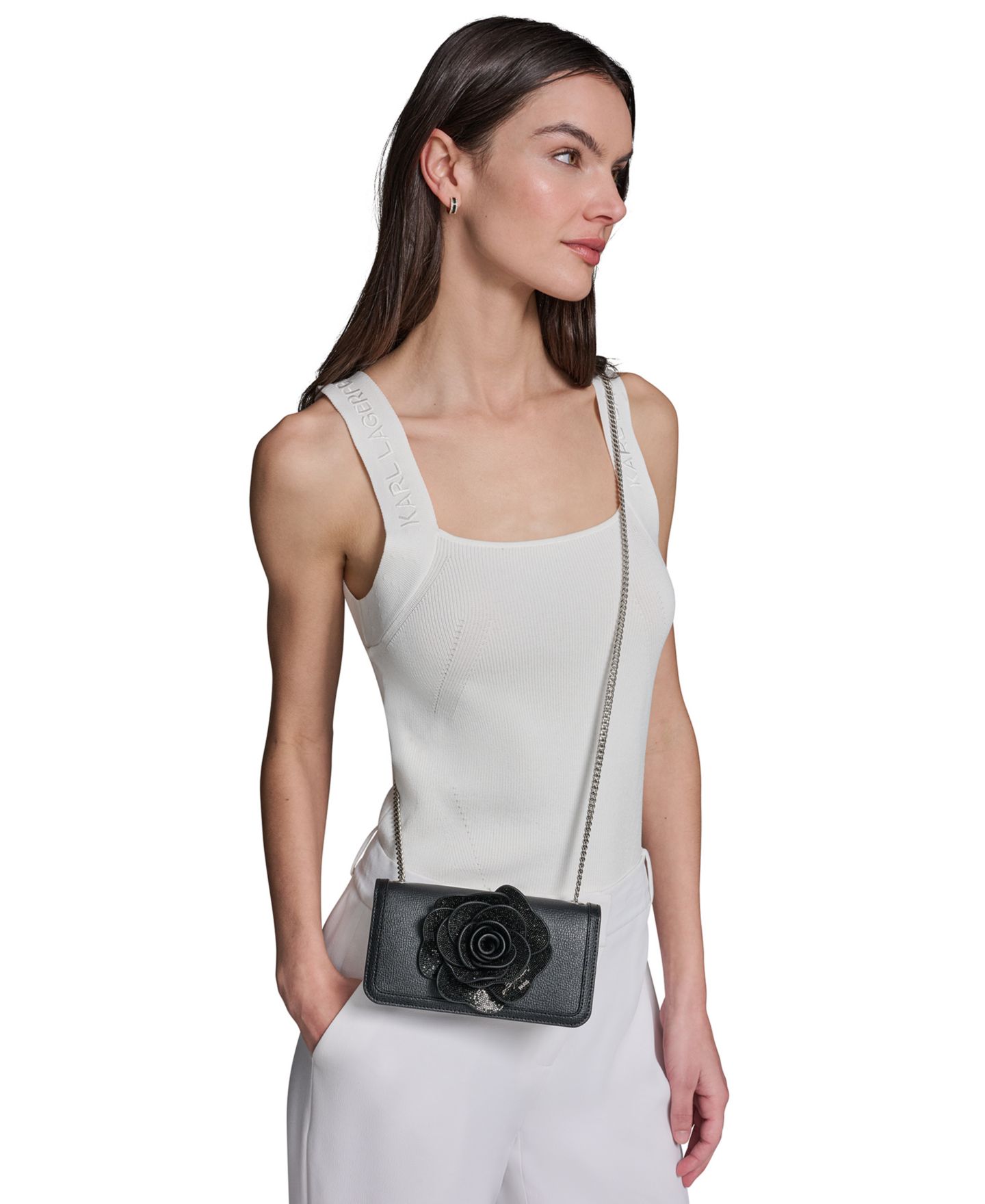 Женская сумка KARL LAGERFELD PARIS Kosette Mini Shoulder Handbag, цвет: Чёрный / Серебряный — фото 8