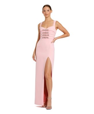 Women's Sleeveless Crepe Gown With Embellished Bows
