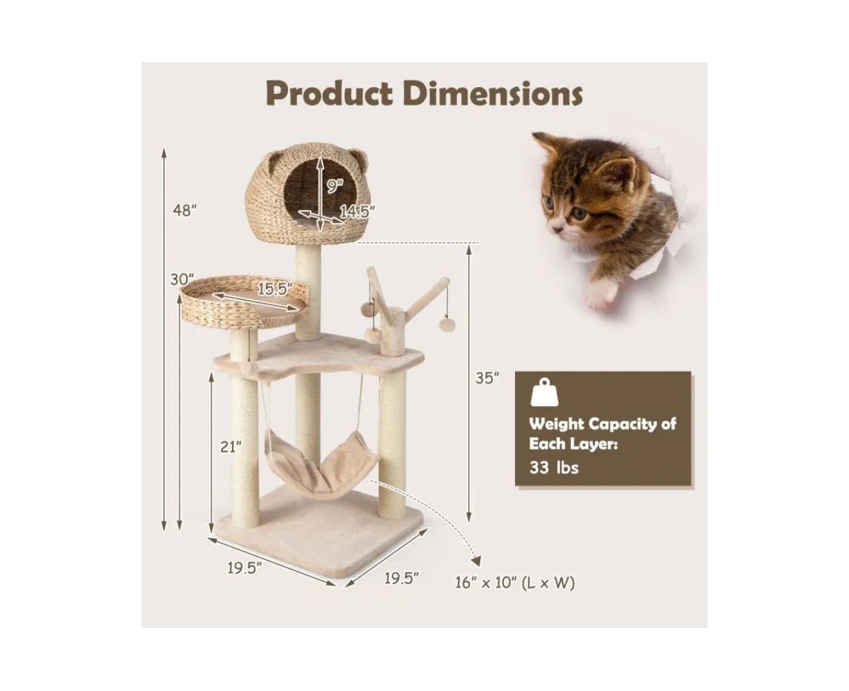 Zeus & Ruta Multi Level Cat Tree with Condo Hammock and Rotatable Hanging Balls for Indoor Cats