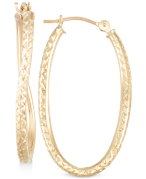 image of Textured Twisted Oval Hoop Earrings in 10k Gold