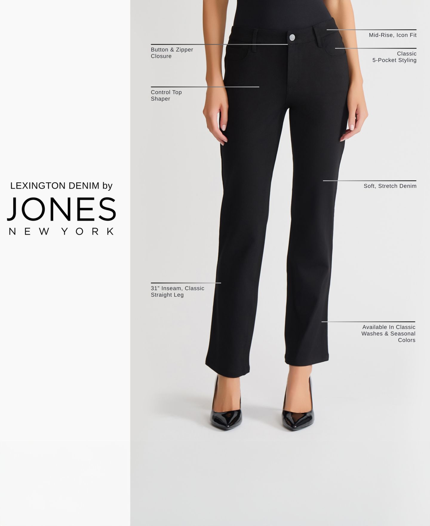 Женские джинсы Jones New York Lexington Mid Rise Straight Leg Denim Jeans, цвет: Индиго варёный — фото 4