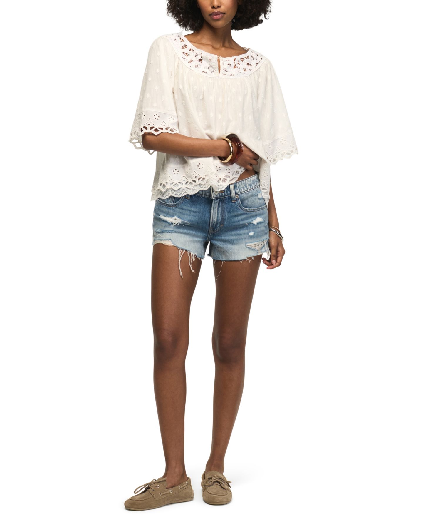 Женский топ Lucky Brand Notch-Neck Lace Detail Top, цвет: Яркий белый — фото 2