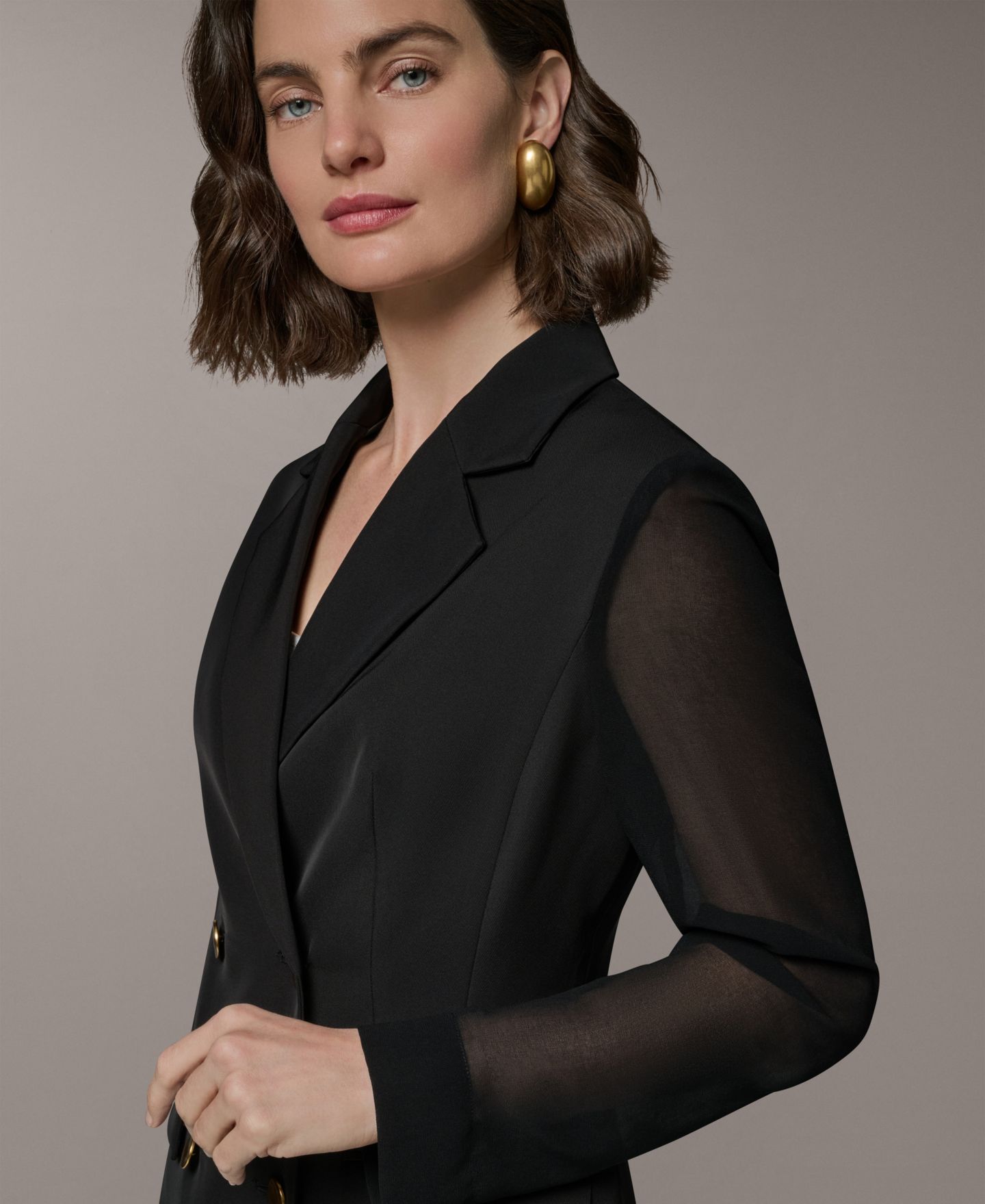 Женский пиджак Donna Karan New York Petite Double-Breasted Long-Sleeve Blazer, цвет: Чёрный — фото 3