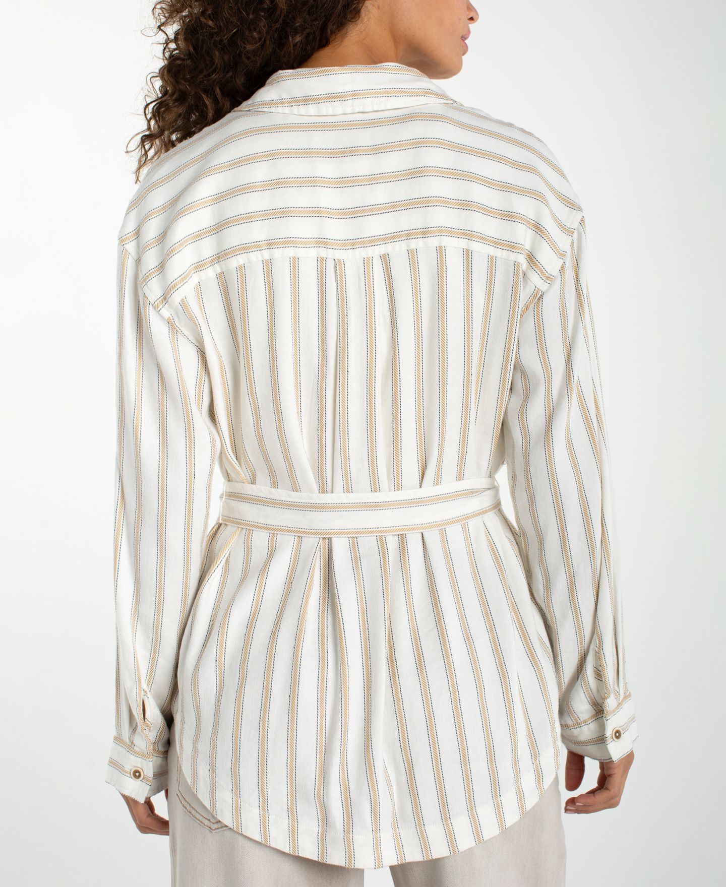 Женские куртки Liverpool Los Angeles Petite Striped Belted Shacket, цвет: Crm/Tanrgs — фото 3