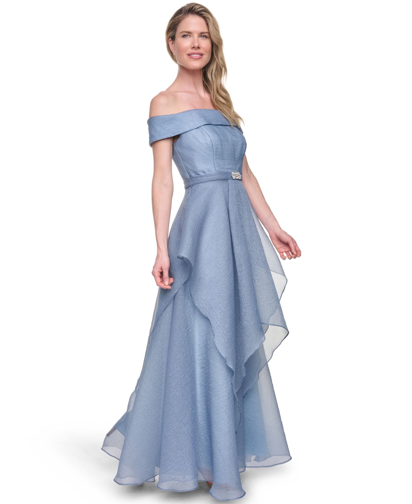 Женские платья Eliza J Off-Shoulder Handkerchief Ball Gown, цвет: Синий — фото 3