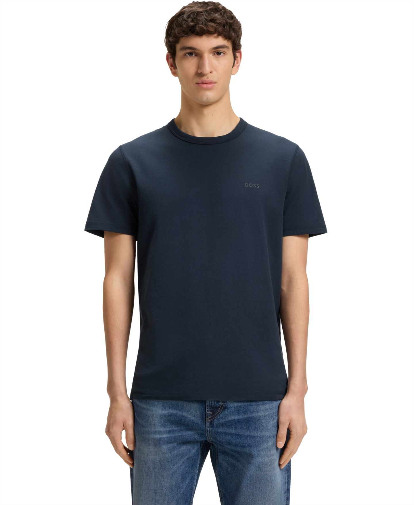 Мужская футболка Hugo Boss Cotton-Jersey Regular-Fit, цвет: Тёмный синий — фото 1