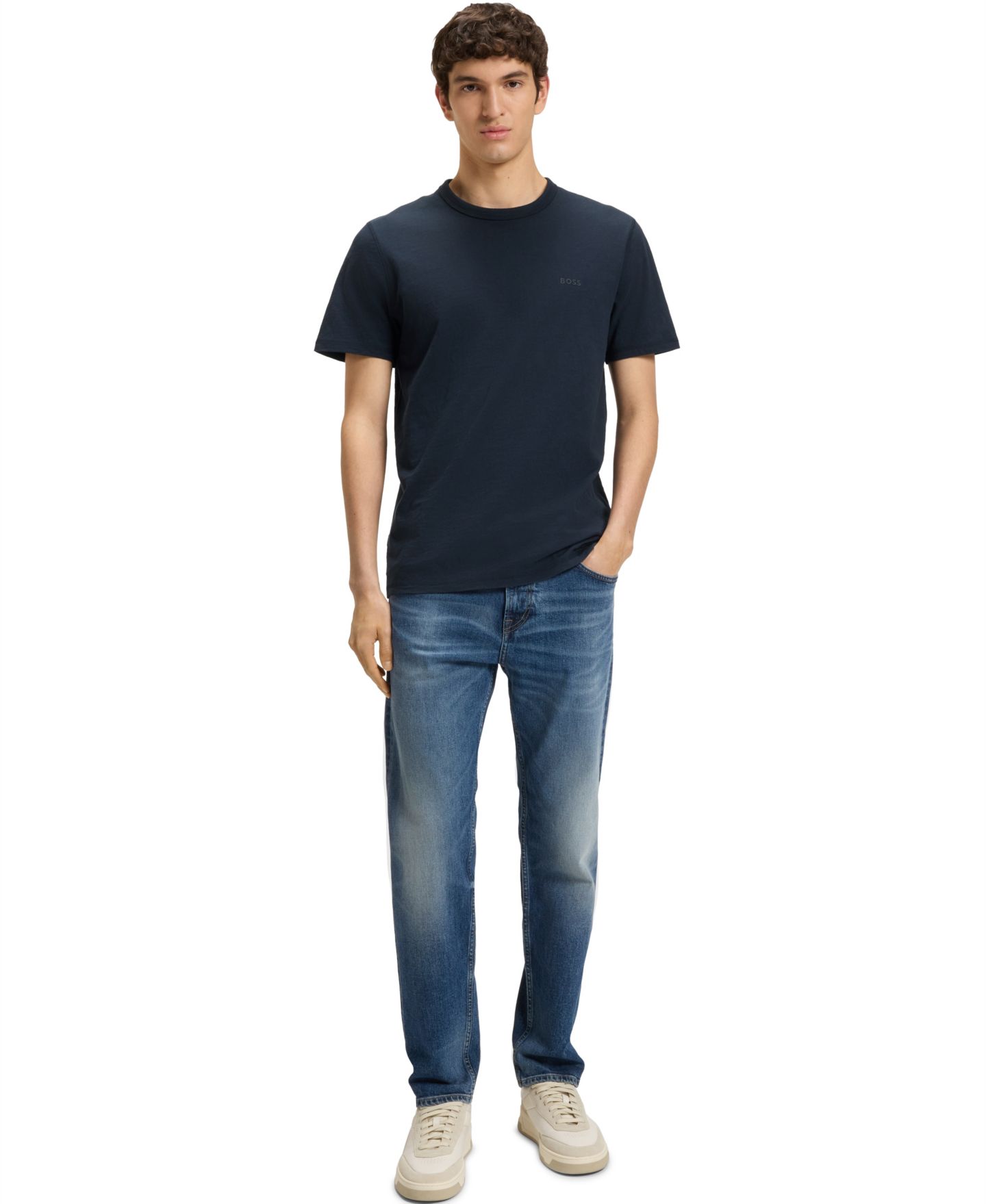 Мужская футболка Hugo Boss Cotton-Jersey Regular-Fit, цвет: Тёмный синий — фото 4
