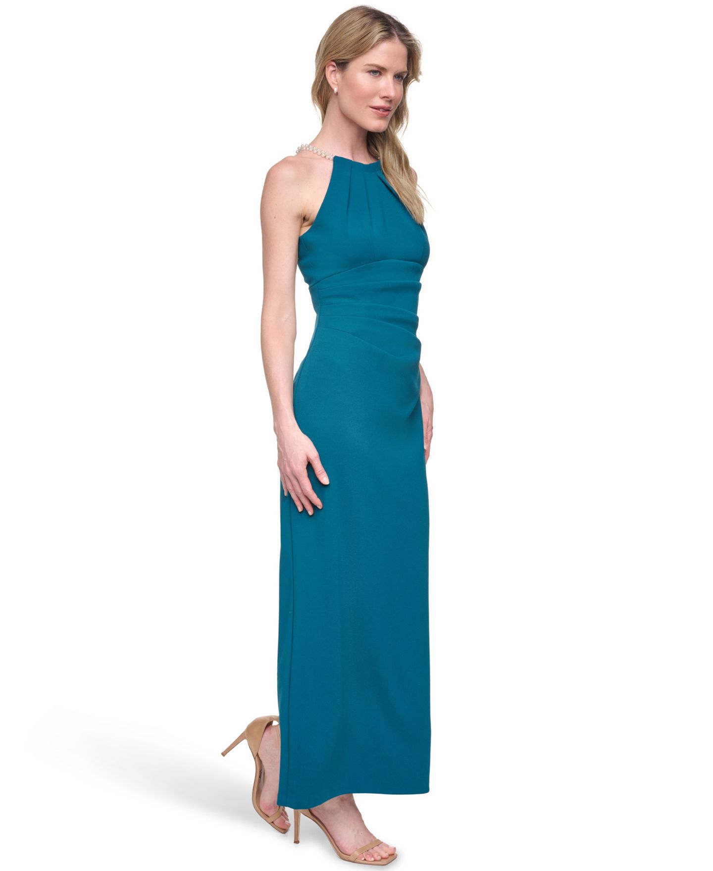 Женские платья Eliza J Petite Halter Neck Side Tuck Gown, цвет: Бирюзовый — фото 3