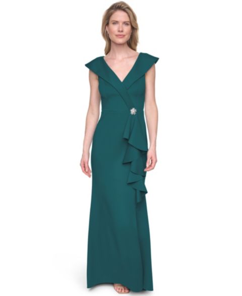 Женское платье Jessica Howard Scuba V-Neck Gown, цвет: Тёмно-зелёный