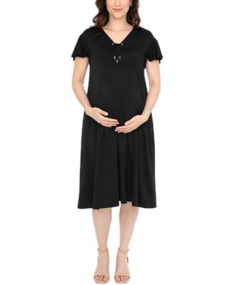 Women's Flutter-Sleeve Tie-Neck Maternity Dress