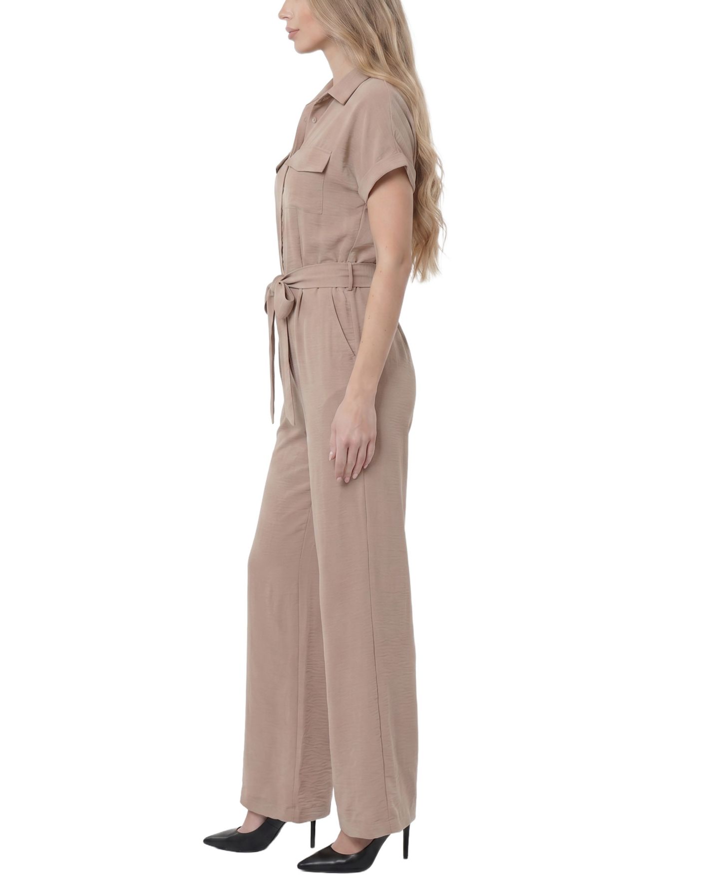 Женский комбинезон NY Collection Petite Short-Sleeve Belted Jumpsuit, цвет: Doeskin — фото 2
