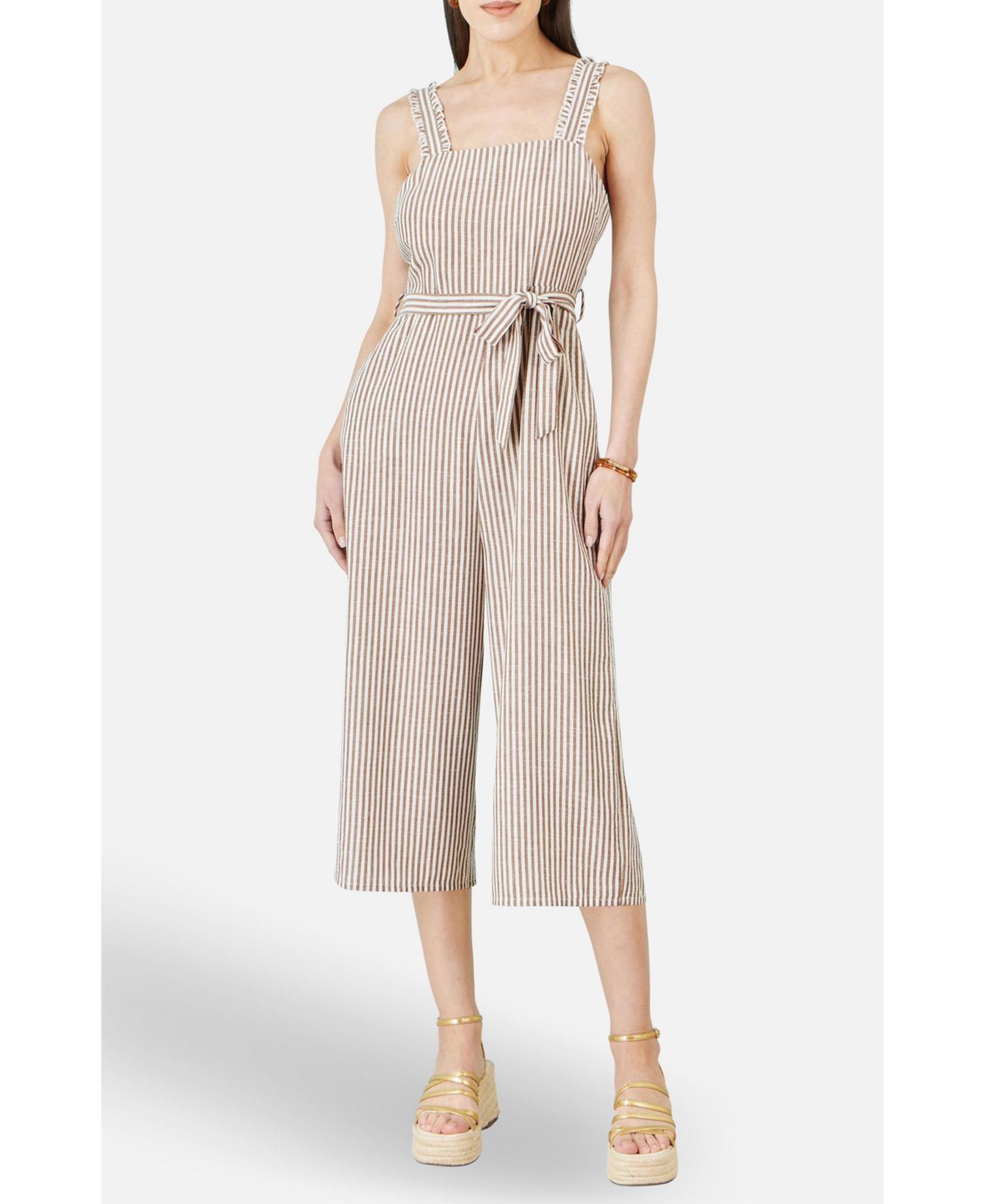 Женский комбинезон Yumi Stripe Strappy Jumpsuit, цвет: Коричневый — фото 5