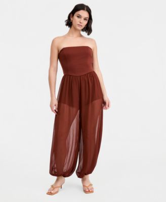 Women's Mixed-Media Strapless Bubble Jumpsuit