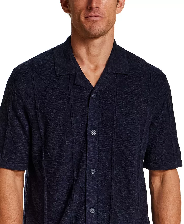 Men's Short-Sleeve Vertical Diamond Slub Shirt - thumbnail 3