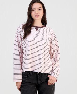 Juniors' Oversized Striped Long-Sleeve Top