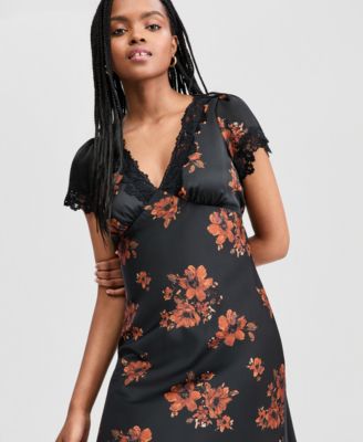 black floral dress macys City Studios Juniors' Floral-Embroidered Tulle Ballgown, Created for Macy's
