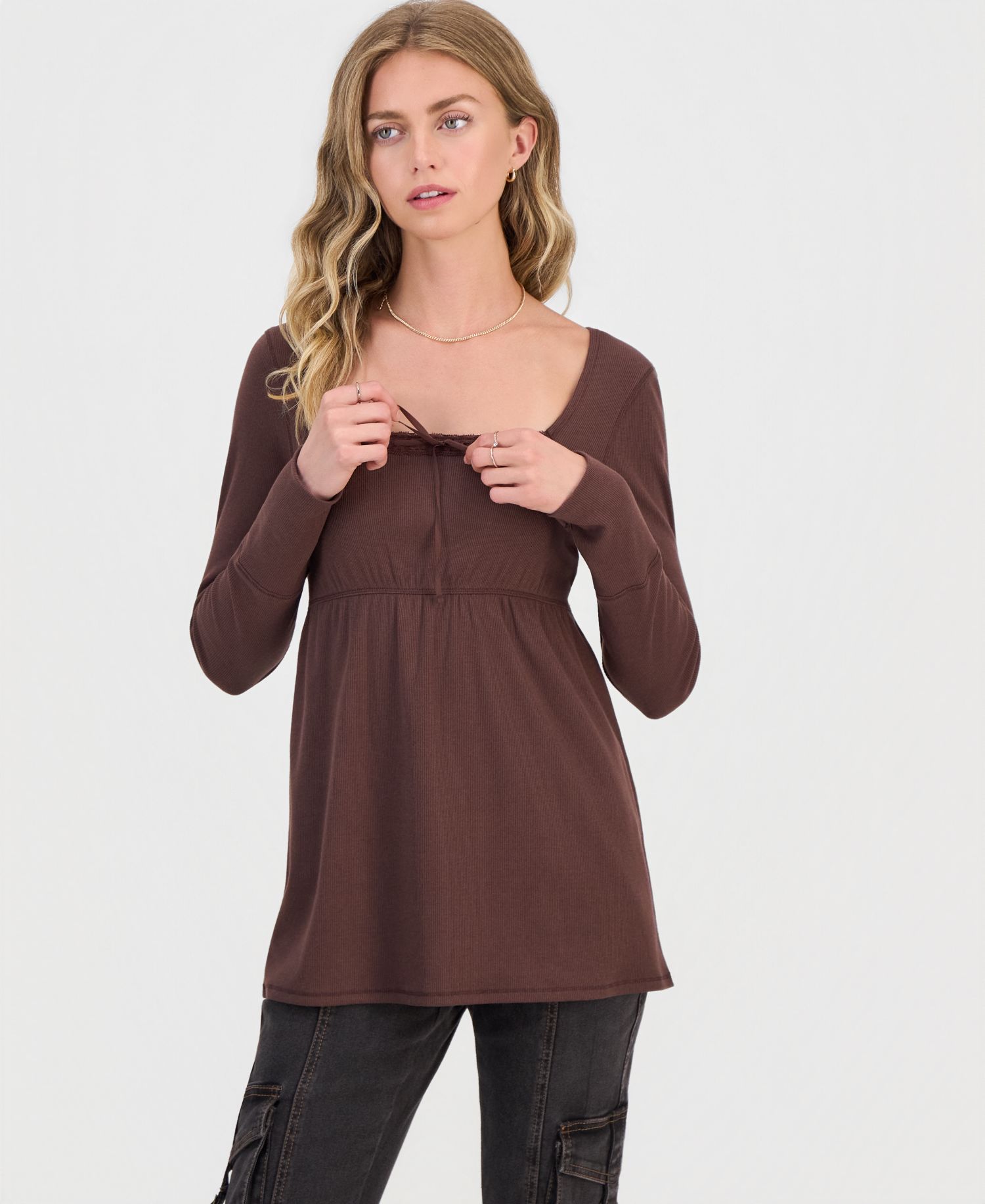 Juniors' Square-Neck Babydoll Top