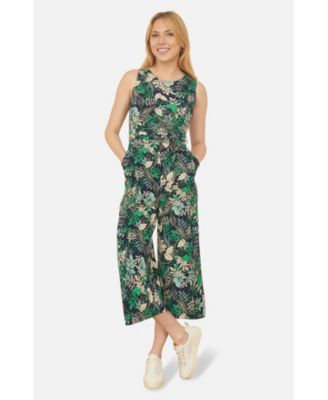 Women's Sleeveless Leaf Print Culotte Jumpsuit
