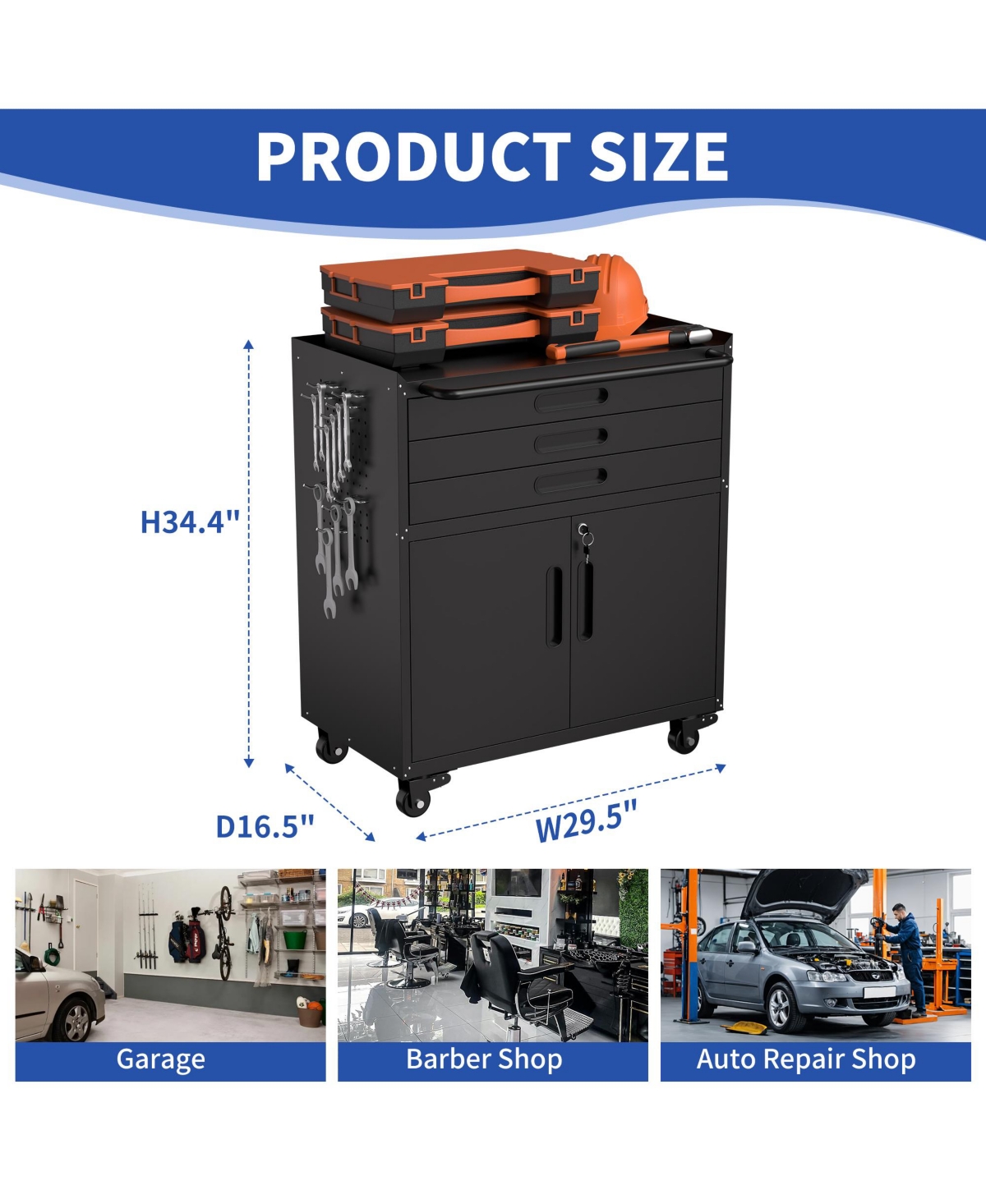 Viyet 34" Rolling Metal Tool Cabinet