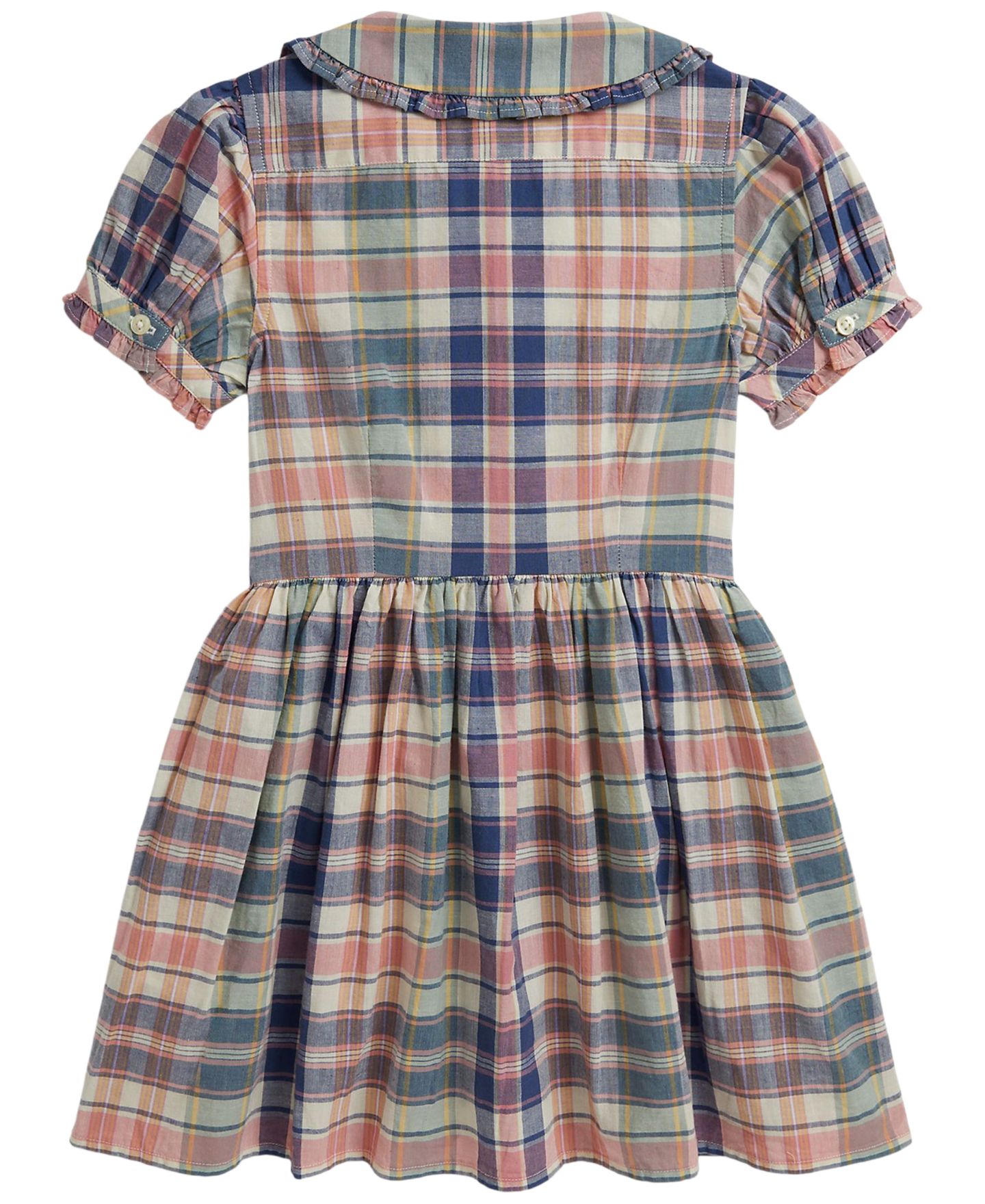 Детское клетчатое платье-рубашка Polo Ralph Lauren с коротким рукавом, 2T-6X, цвет: Земляной синий / Розовый — фото 4