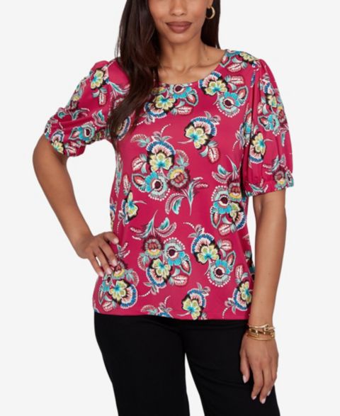 Женская блузка Ruby Rd. Petite Etched Floral Puff Print, цвет: Разноцветный