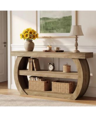 Farmhouse Console Table, 3-Tier Wooden Entryway Table with Storage Shelves, 63-Inch Long Rectangular Sofa Console Behind the Couch