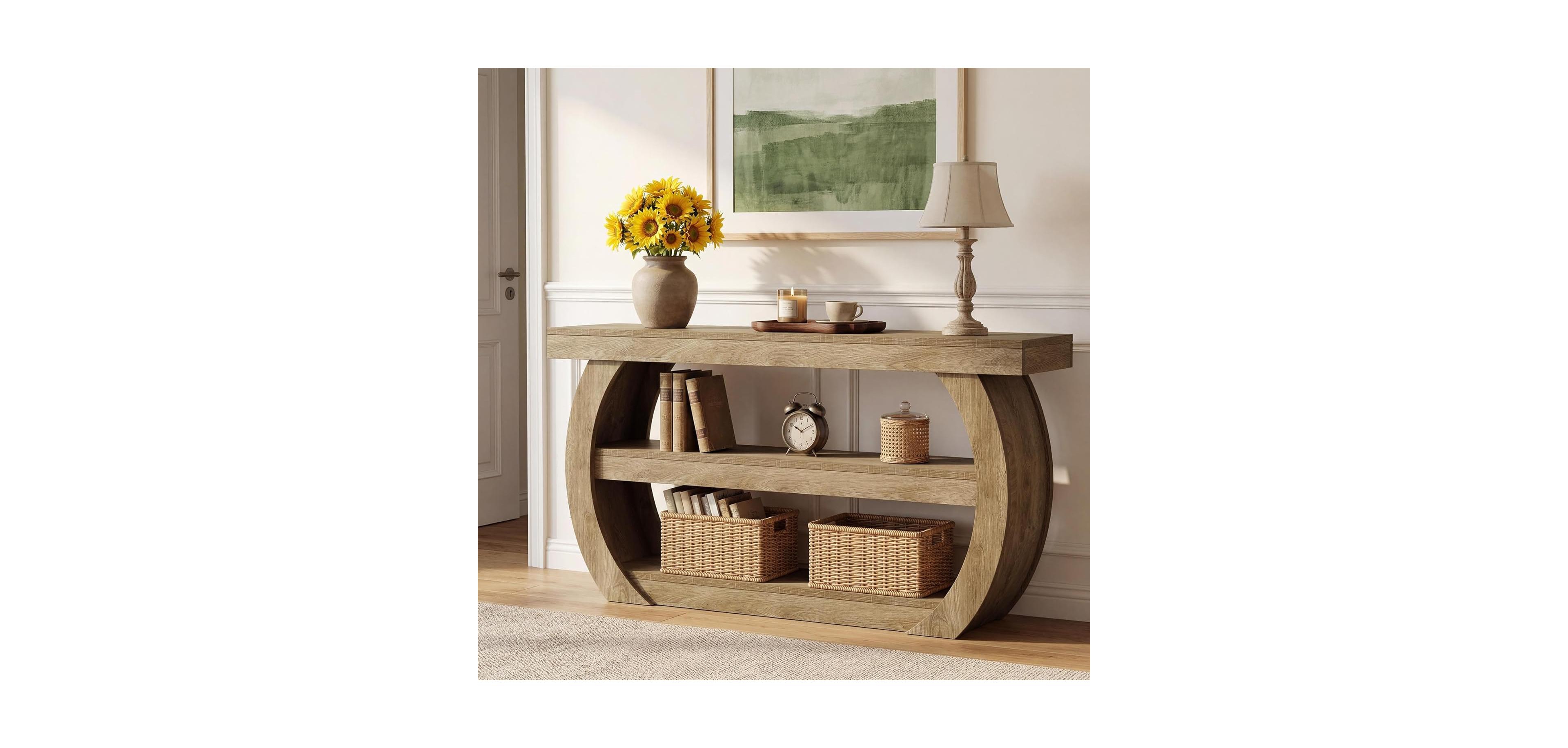Tribesigns Farmhouse Console Table, 3-Tier Wooden Entryway Table with Storage Shelves, Long Rectangular Sofa Console Behind the Couch