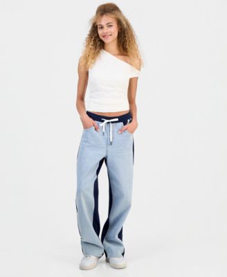 Juniors' Hybrid Denim Wide Leg Sweatpants