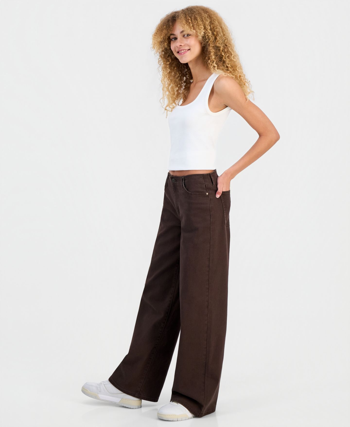 Женские джинсы Celebrity Pink Juniors' No-Waist Mid-Rise Baggy, цвет: Коричневый — фото 9