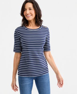 Women's Pima Cotton Boat-Neck Elbow Sleeve Top