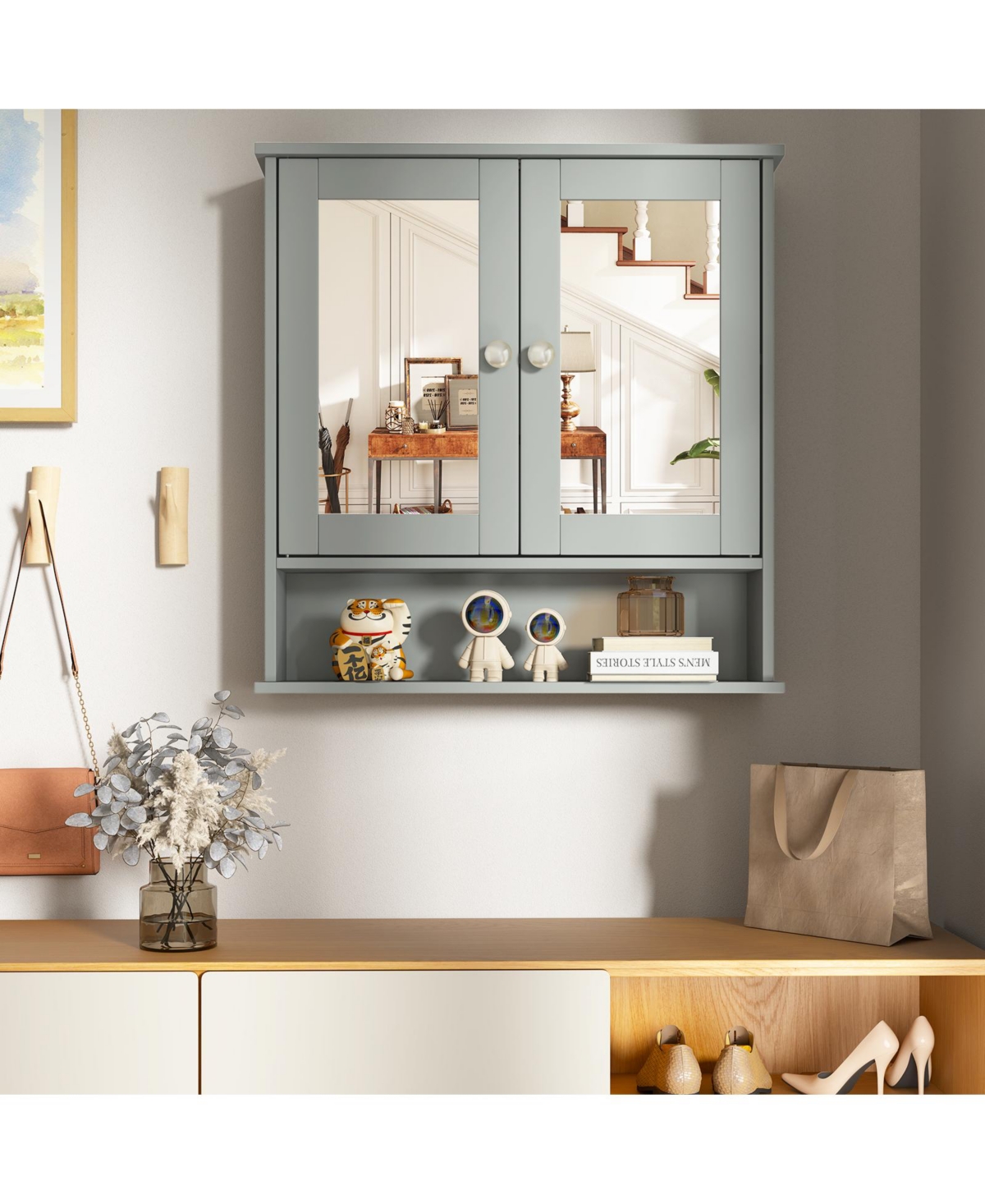 sumyeg Wall Mount Mirror Bathroom Storage Cabinet Organizer