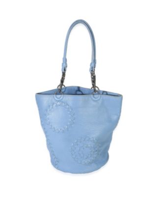Blue Intrecciato Trimmed Cervo Small Bucket Bag