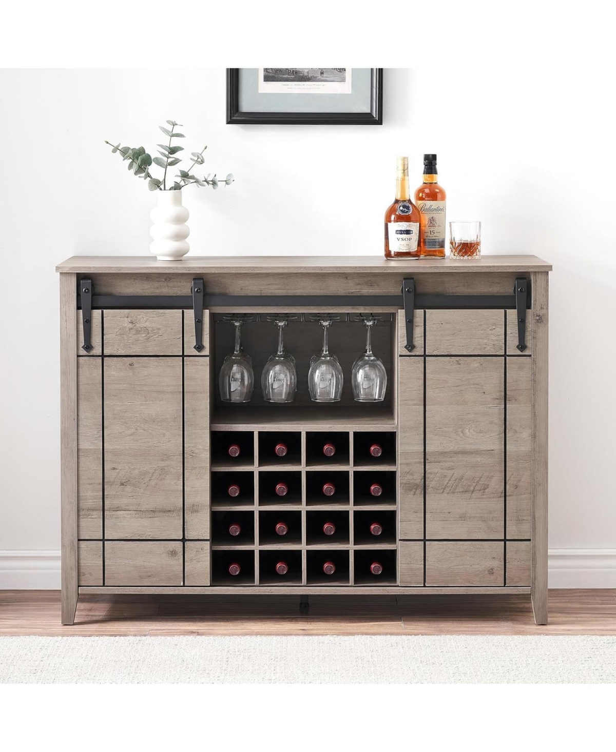 Gaomon wine Bar Cabinet with Sliding Barn Door Buffet Sideboard Cabinet with 16 Bottle Wine Rack