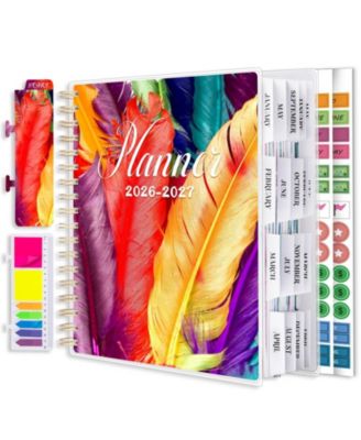 Academic Planner  18 Months Daily Weekly Monthly Agenda Feather Tabs Pocket Stickers 2026-2027