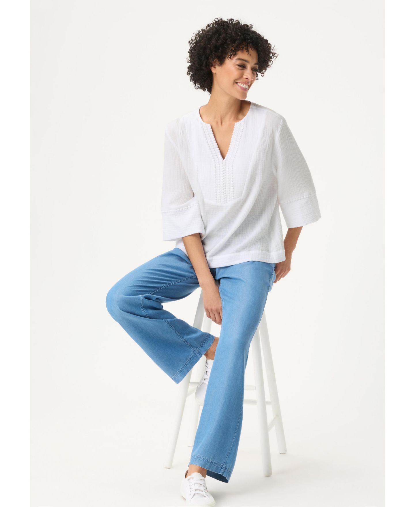 Женская блузка Olsen Embroidered Waffle Tunic Blouse, цвет: Белый — фото 5