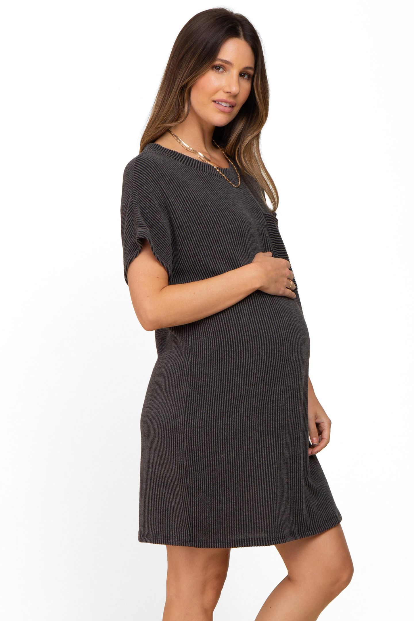 Женское платье Pinkblush Charcoal Ribbed Front Pocket Dolman Short Sleeve, цвет: Угольный серый — фото 3